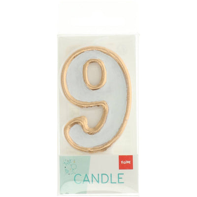Number 9 Cake Candle Gold Outline 9cm