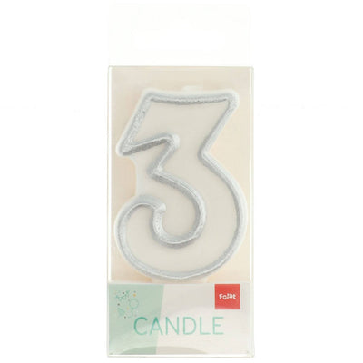 Number 3 Birthday Candle Silver Outline 9cm