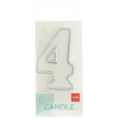 Number 4 Cake Candle Silver Outline 9cm