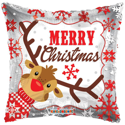 Foil Balloon Square Reindeer Merry Christmas 45cm