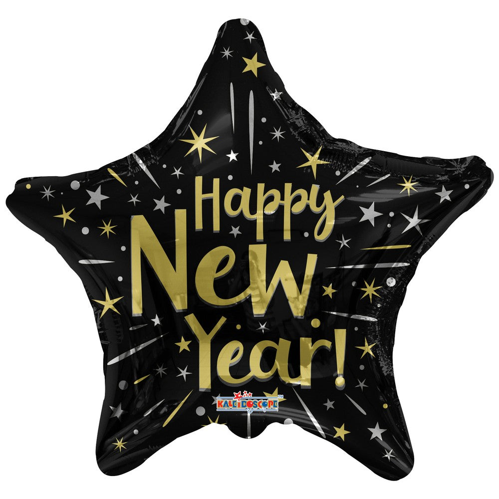 Foil Balloon Star Black-Gold Happy New Year 45cm