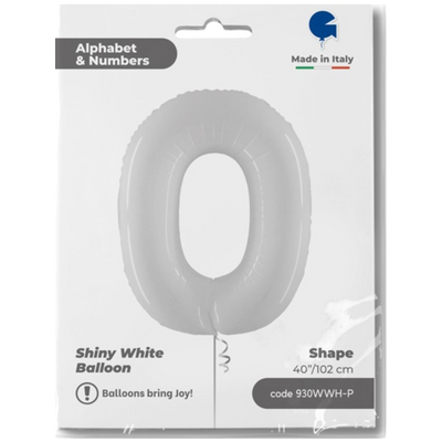 Balon Folie Jumbo CIFRA 0 Shiny White 102 cm Grabo