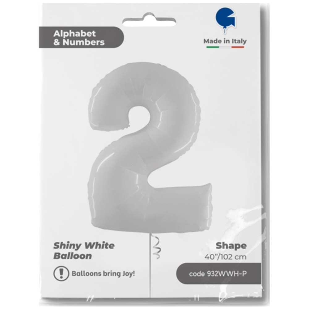 Balon Folie Jumbo CIFRA 2 Shiny White 102 cm Grabo