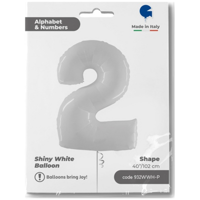 Balon Folie Jumbo CIFRA 2 Shiny White 102 cm Grabo