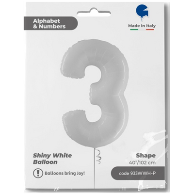 Balon Folie Jumbo CIFRA 3 Shiny White 102 cm Grabo