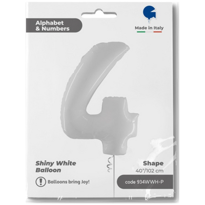 Balon Folie Jumbo CIFRA 4 Shiny White 102 cm Grabo