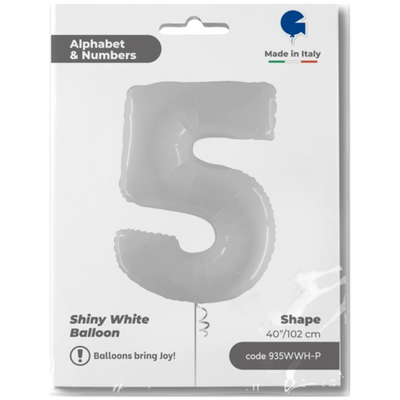 Balon Folie Jumbo CIFRA 5 Shiny White 102 cm Grabo