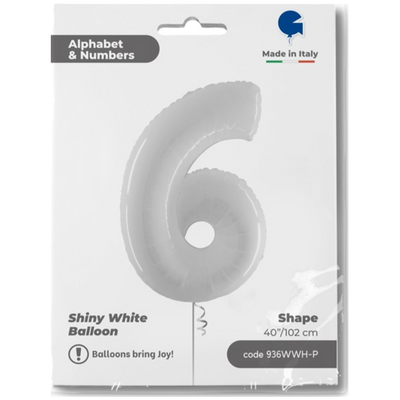 Balon Folie Jumbo CIFRA 6 Shiny White 102 cm Grabo