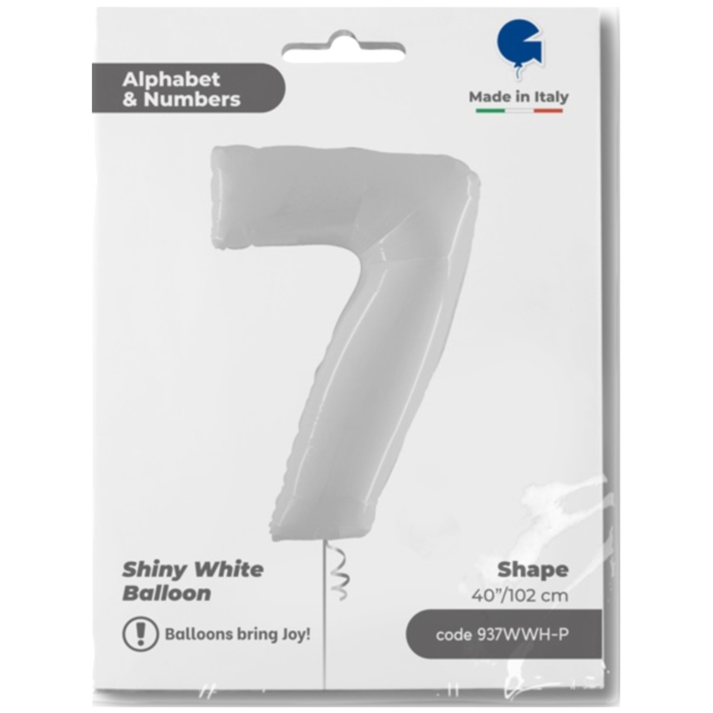 Jumbo Foil Balloon NUMBER 7 Shiny White 102 cm Grabo