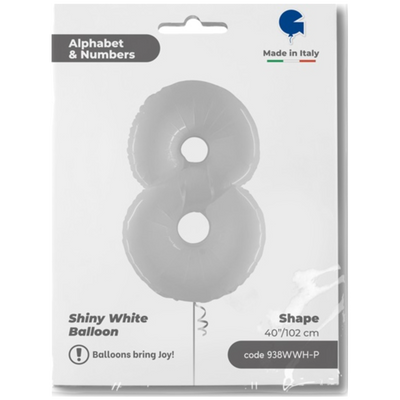 Balon Folie Jumbo CIFRA 8 Shiny White 102 cm Grabo