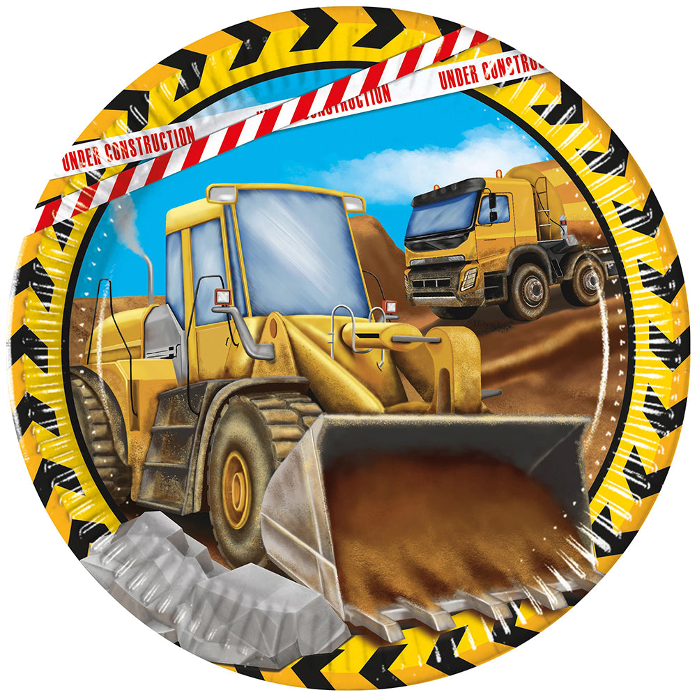Set of 8 Construction Vehicles Party Plates 23cm