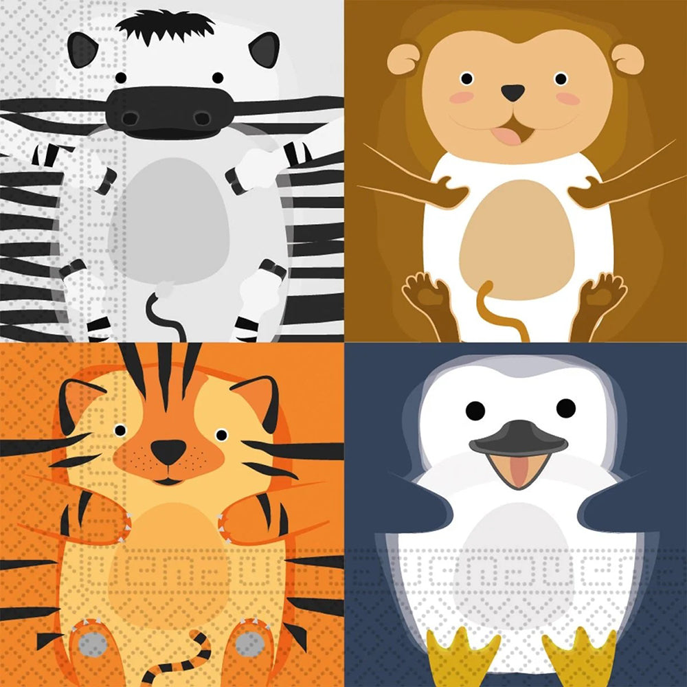 Set 20 Paper Napkins 30x30cm Zoo Animals