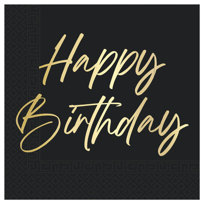 Set 20 Servetele Hartie 33x33cm Happy Birthday Auriu