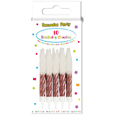 Set of 10 Candles with Swirly White-Rose Gold Holder 7.5cm