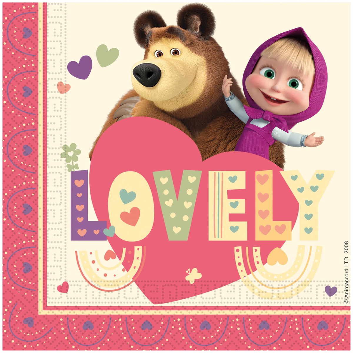 Set 20 Servetele Hartie 33x33cm Masha Sweet Heart