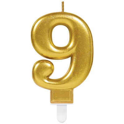 Golden Cake Candle Number 9, 9.3 cm AMS 9901781