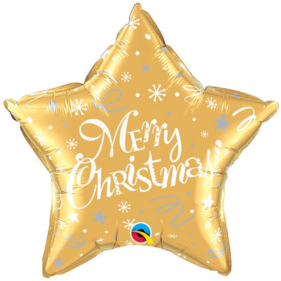 Merry Christmas Gold Star Foil Balloon 45cm 99814 QUALATEX
