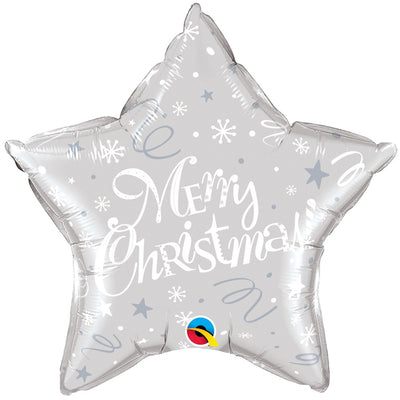 Foil Balloon Star Silver Merry Christmas 45cm 99818 QUALATEX