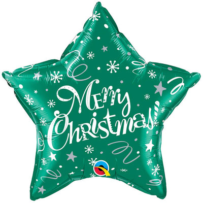 Foil Balloon Star Green Merry Christmas 45cm 99810 QUALATEX
