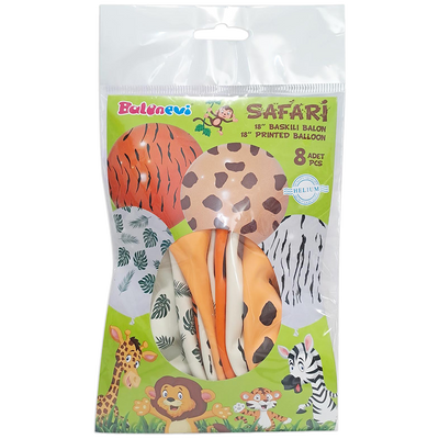 Set 8 Baloane Latex 45cm print Animale Safari