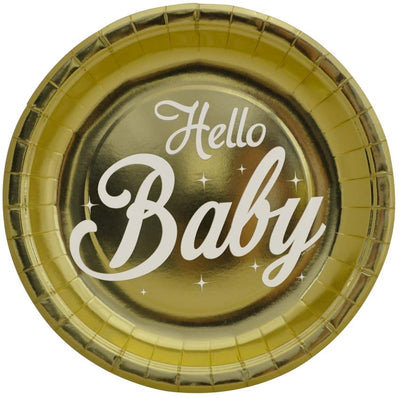 Set of 6 Gold Party Plates with Hello Baby Print BB4923
