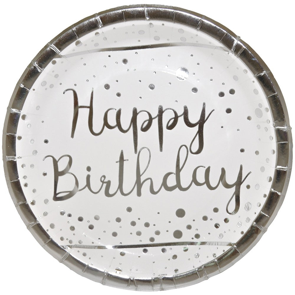 Set 6 Farfurii Petrecere cu print Silver Happy Birthday HB7934