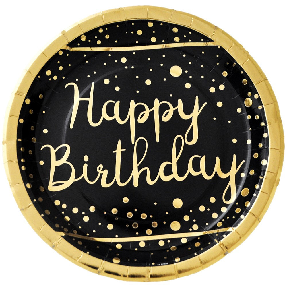 Set of 6 Gold Happy Birthday Party Plates HB7941
