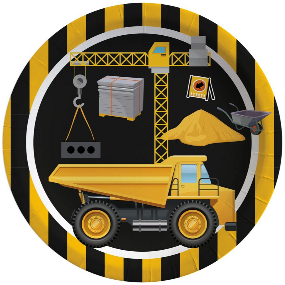 Set of 8 Construction Vehicle Party Plates