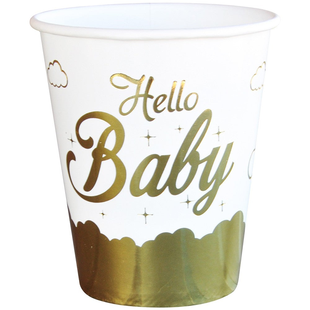 Set of 8 Gold Hello Baby Party Cups BB5739