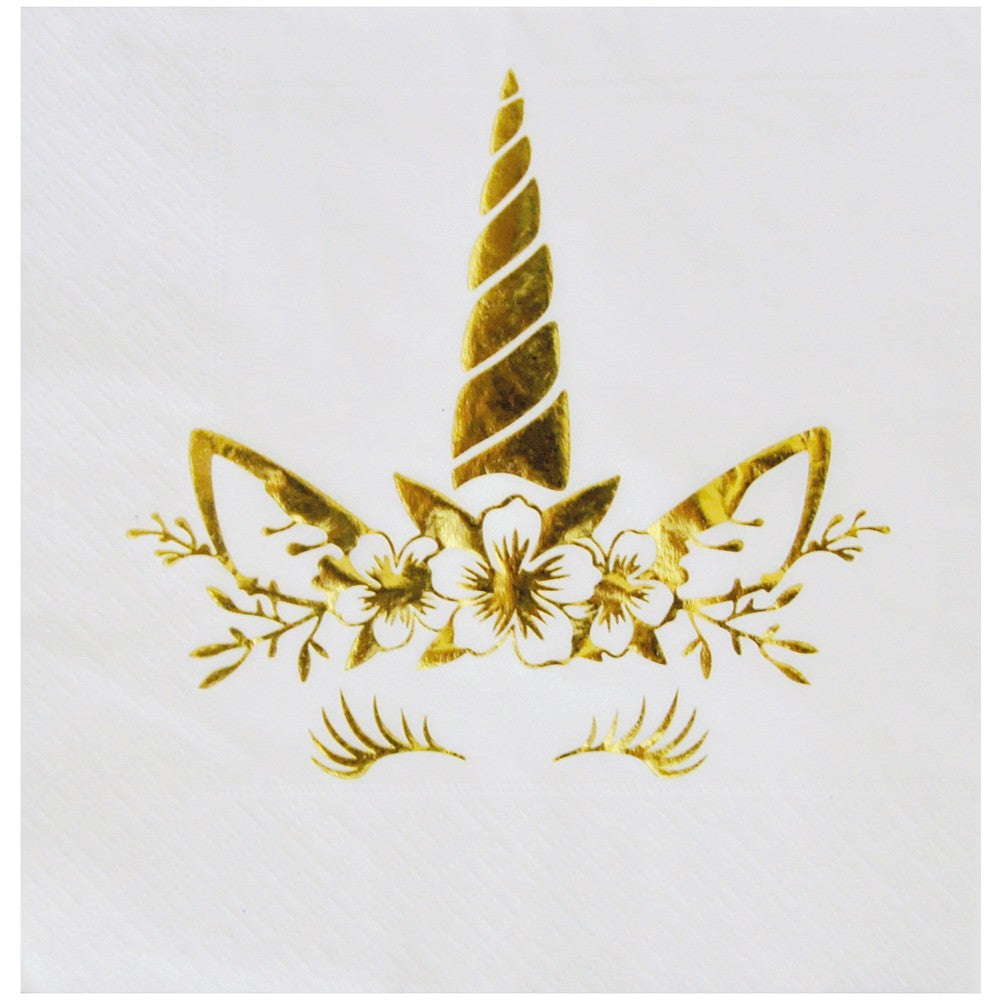 Set of 16 Gold Unicorn Party Napkins UN4510