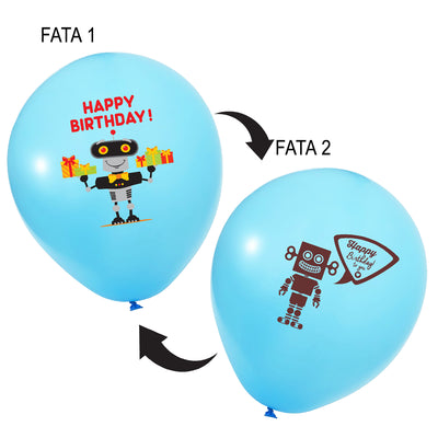 Set 12 Baloane Latex 30cm Asortate Print Robotei Colorati (fata-verso)