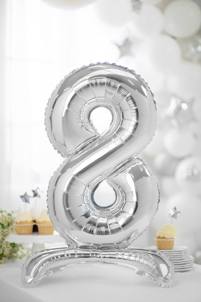 Foil Balloon Number 8 Air-Inflated Silver 70cm