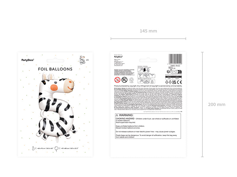 Balon Folie Cifra 5 Zebra 68x98cm