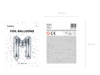 Foil Balloon Letter M Silver 35cm FB2M-M-018