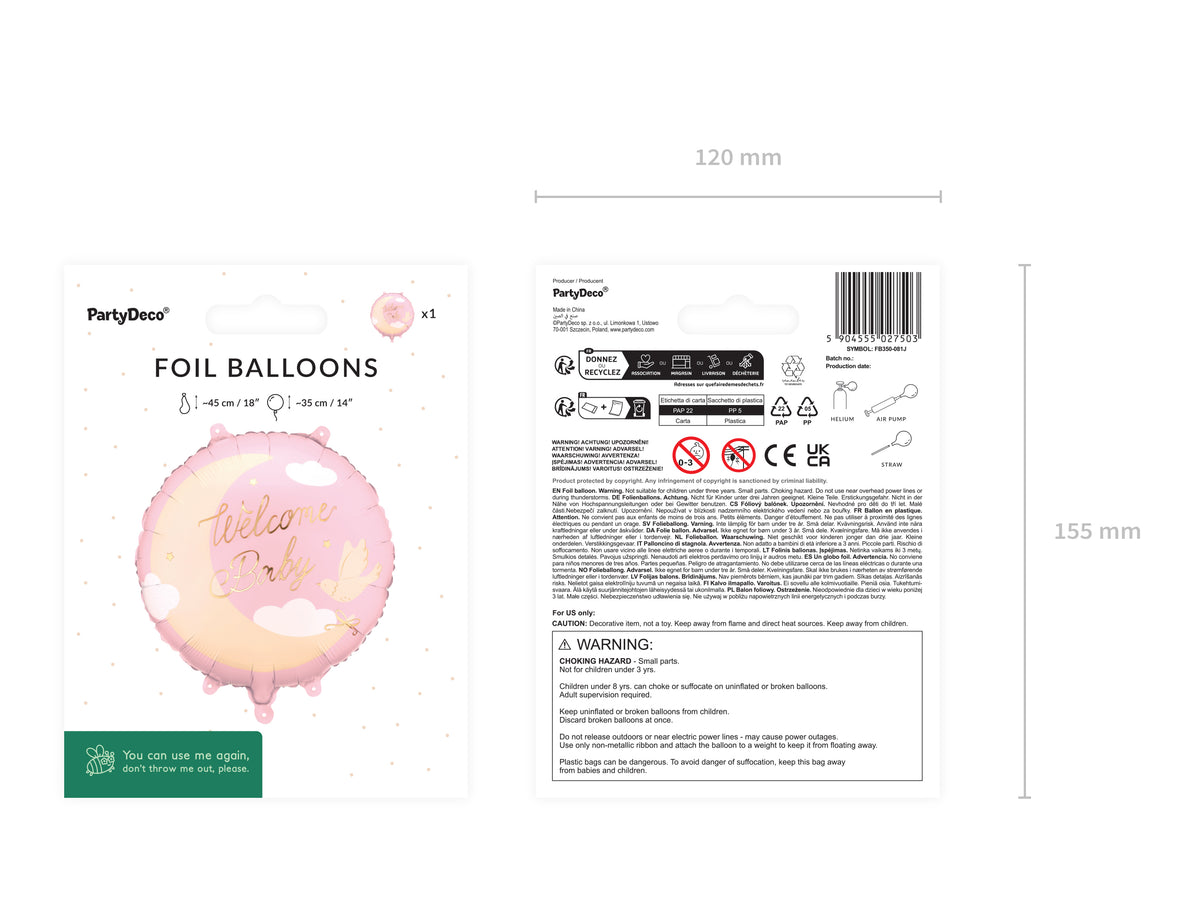 Balon Folie Welcome Baby Moon Roz 35x35cm