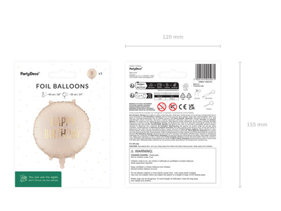 Balon Folie Rotund Cream Happy Birthday Auriu 35cm