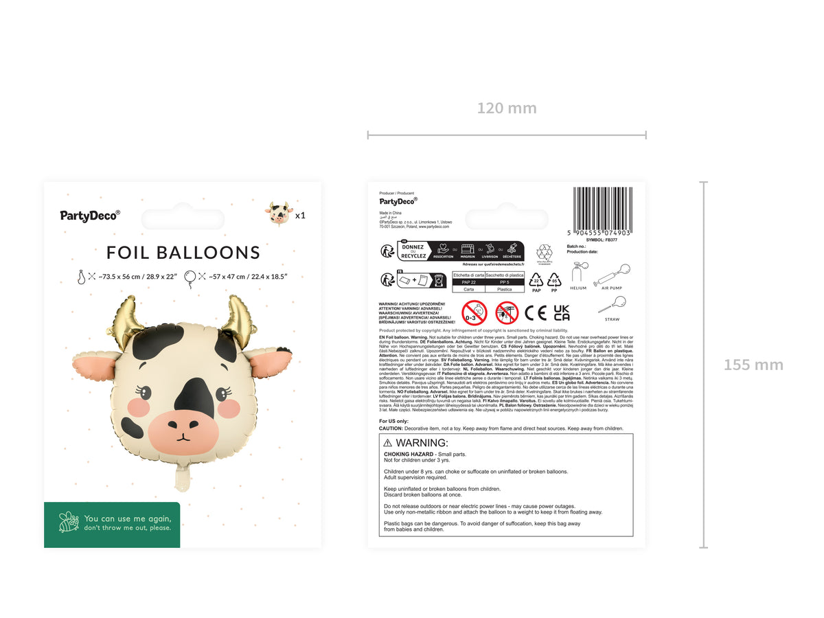 Cow Foil Balloon 57x47cm