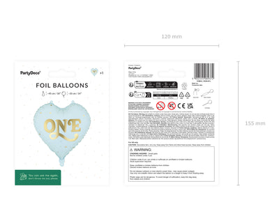 Baby Blue Heart Foil Balloon "ONE" 45cm