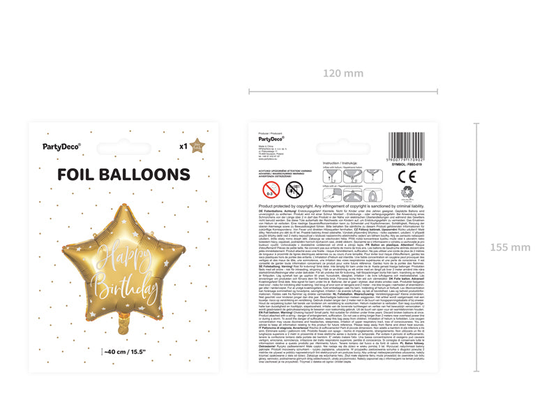 Balon Folie Happy Birthday Steluta Aurie 43cm