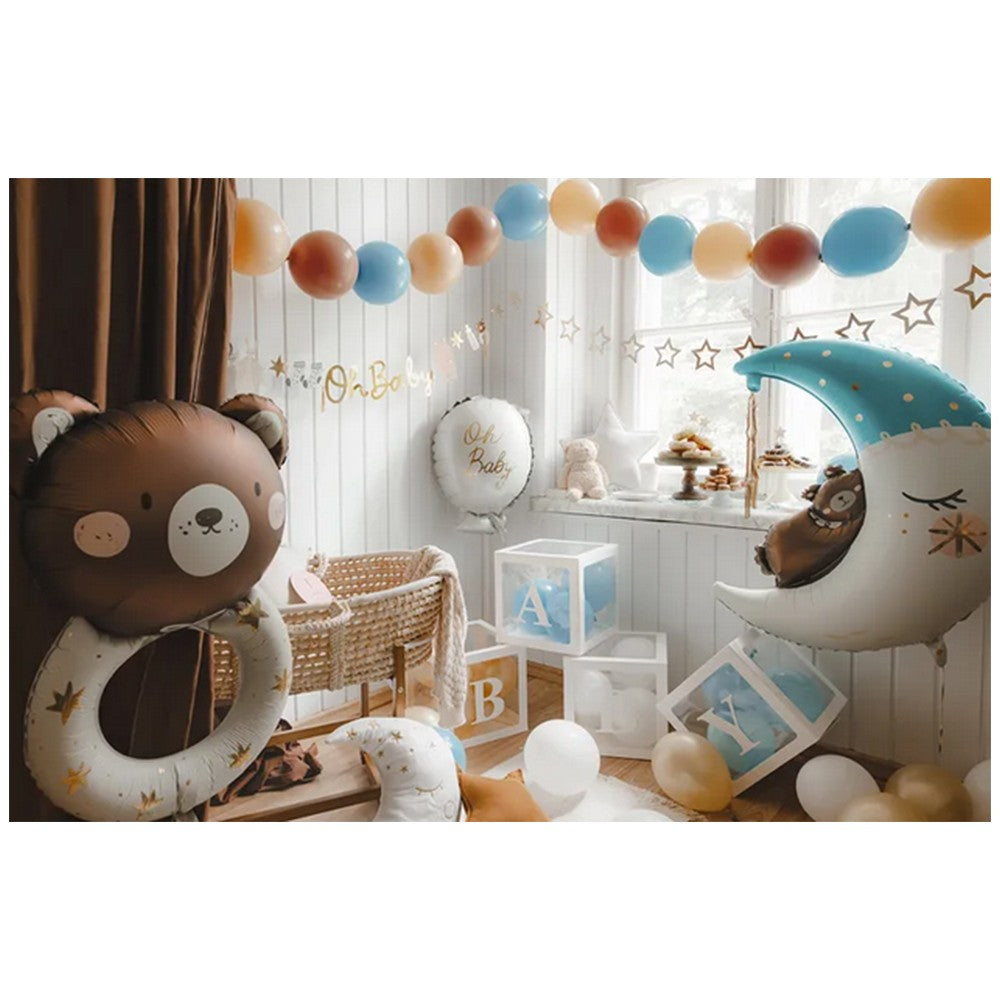 Foil Balloon Crescent Moon with Sleepy Bear Blue 80x98cm