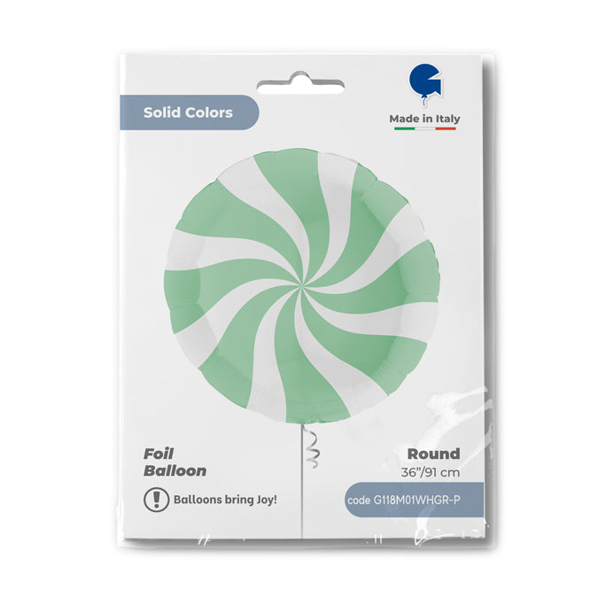 Foil Balloon Round Lollipop White-Mint 91 cm Grabo