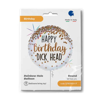Round Foil Balloon Happy Birthday Dick Head Holographic Confetti 46 cm Grabo