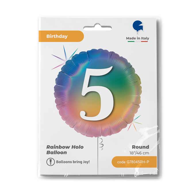 Balon Folie Rotund CIFRA 5 Rainbow 46 cm Grabo
