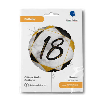 Balon Folie Rotund Black Marble 18th Birthday 46 cm Grabo