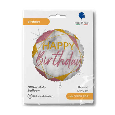 Balon Folie Rotund Rose Gold Marble Happy Birthday 46 cm Grabo