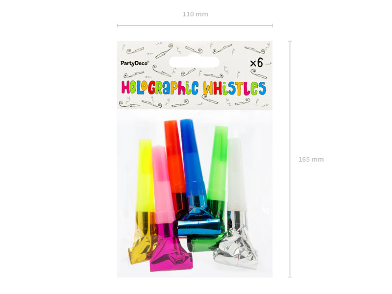 Set of 6 Colorful Party Whistles
