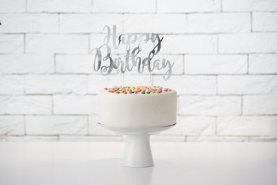 Silver Happy Birthday Cake Topper 22.5cm