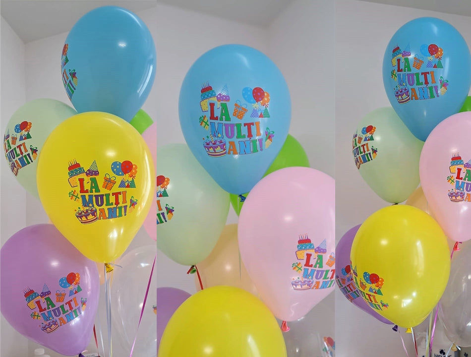 Set of 12 Multicolor 30cm Balloons with Happy Birthday Print