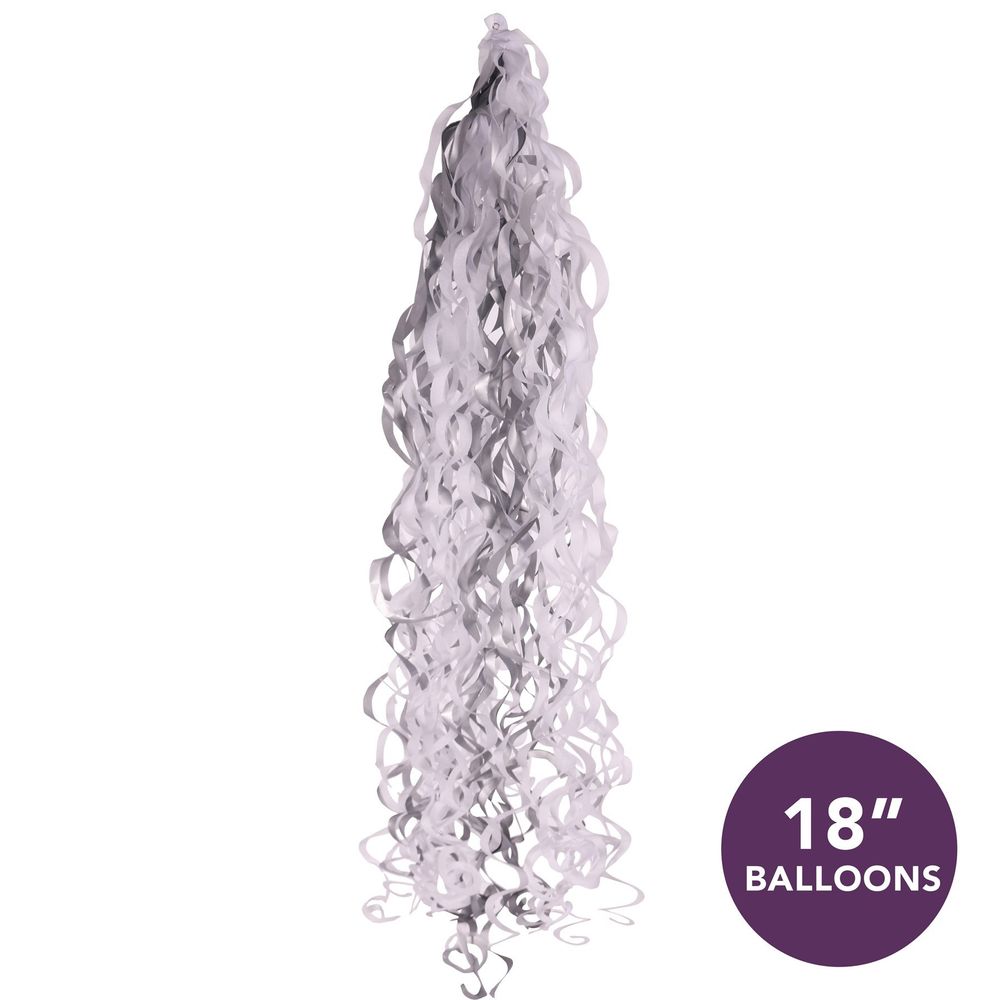 Panglica decorativa HARTIE - ARGINTIE/ALBA pentru baloane 18 cu heliu - 15 x 86 cm PA6017