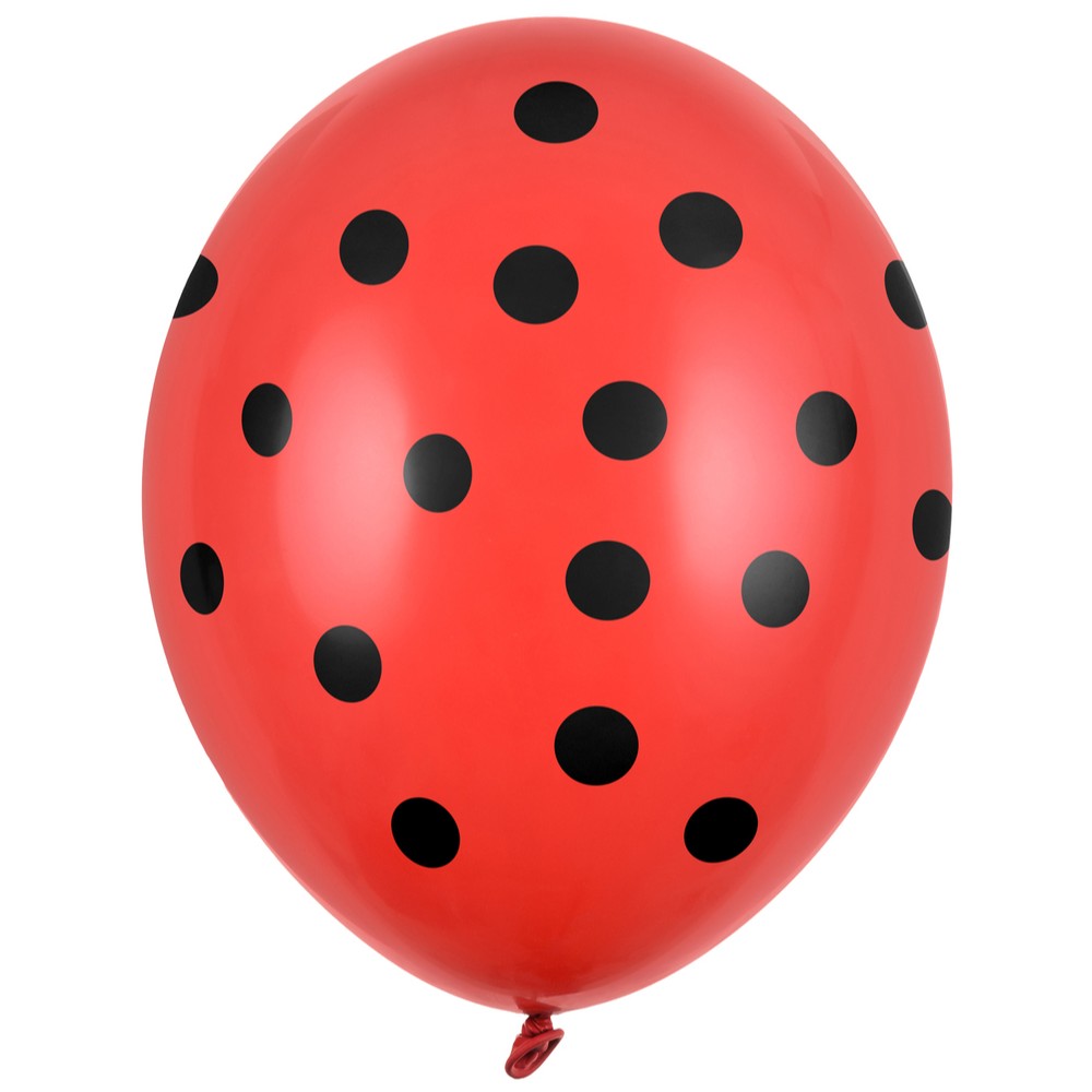 SET 10 Latex Balloons 30cm Red with Black Polka Dots PDC1060